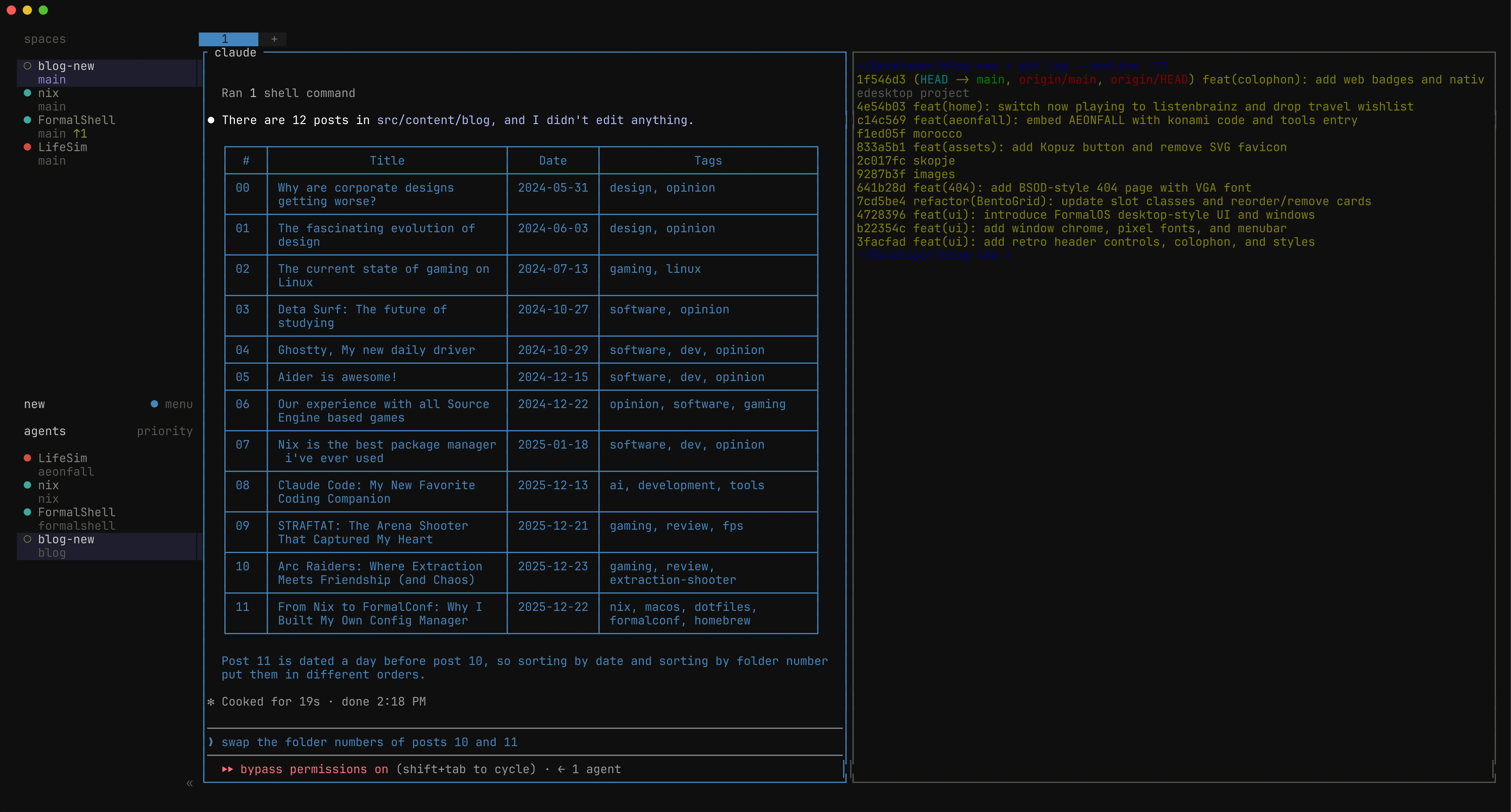 Herdr with four workspaces and their agents
